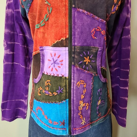 Y2K Patchwork Embroidered Daydream Jacket Hoodie Greater Good New Size Small - Picture 12 of 13